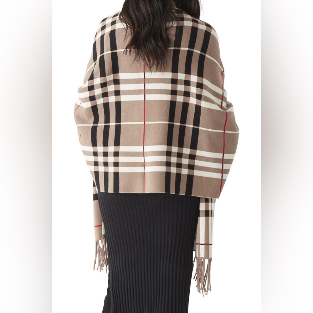 Chalet K&K Plaid Wrap With Sleeves Taupe Cream Black Red Nwot 88"H x 34"W OSFM - Picture 4 of 4